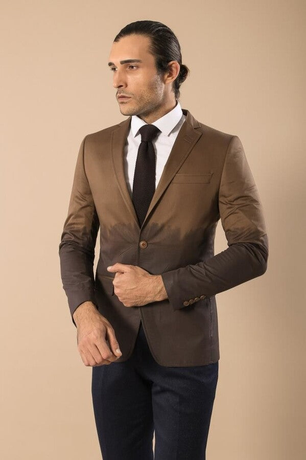 Slim Fit Cotton Brown Blazer - Wessi