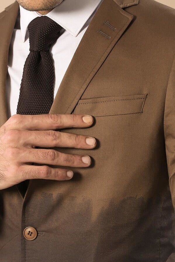 Slim Fit Cotton Brown Blazer - Wessi