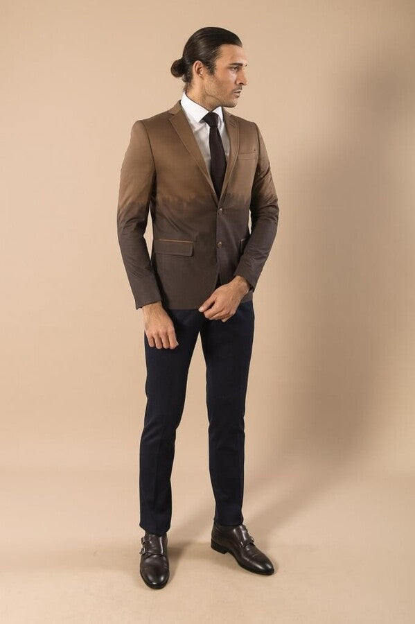 Slim Fit Cotton Brown Blazer - Wessi