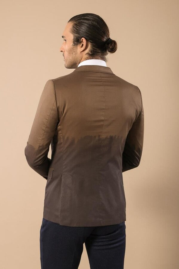 Slim Fit Cotton Brown Blazer - Wessi