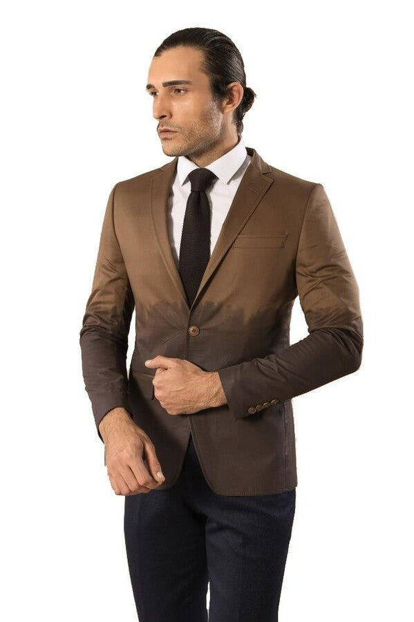 Slim Fit Cotton Brown Blazer - Wessi