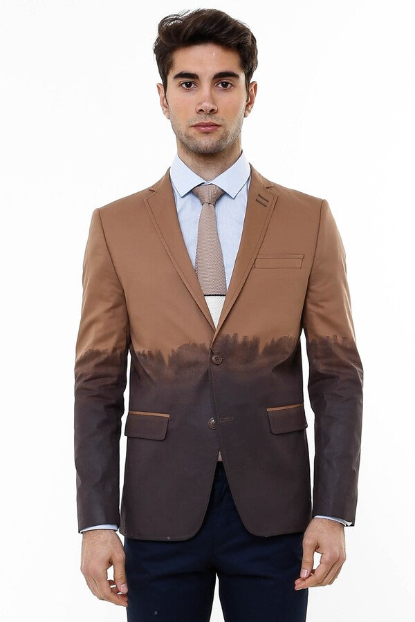 Slim Fit Cotton Brown Blazer - Wessi