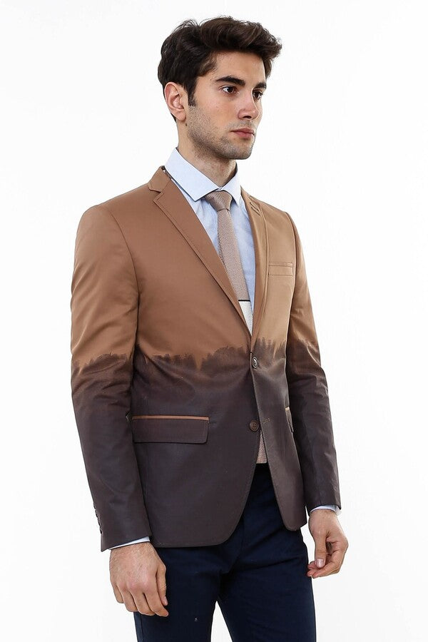 Slim Fit Cotton Brown Blazer - Wessi