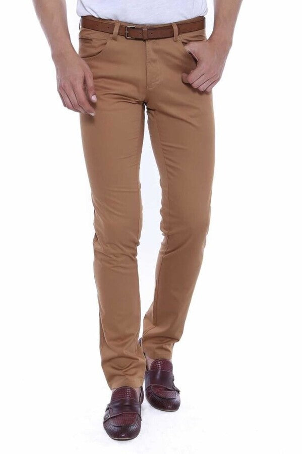 Pantalones de algodón de corte entallado para hombre de color marrón - Wessi