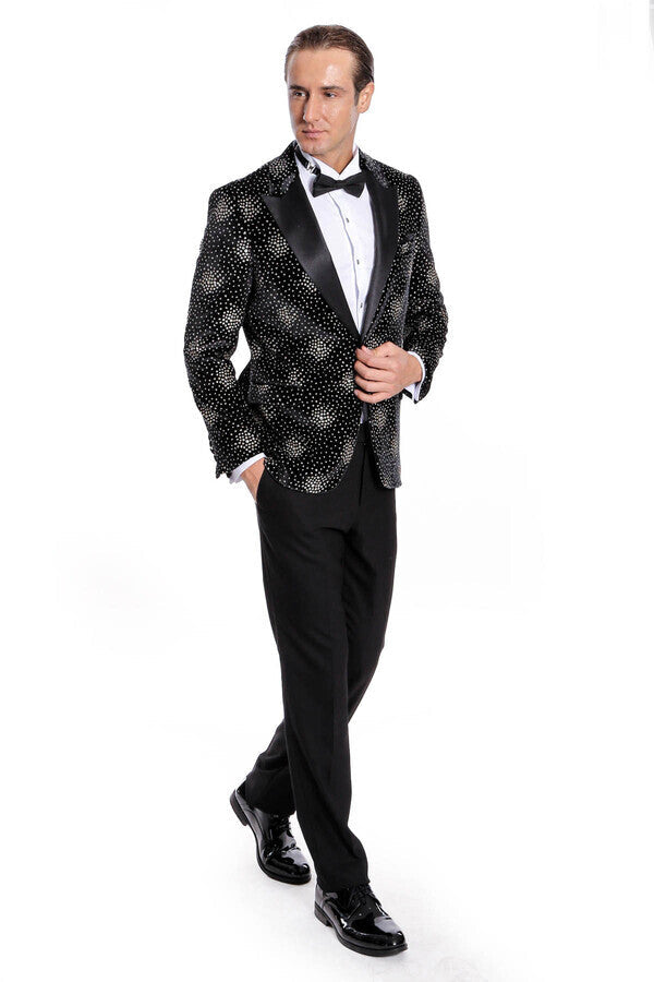 Blazer de fiesta ajustado con estampado de lunares en color negro para hombre - Wessi