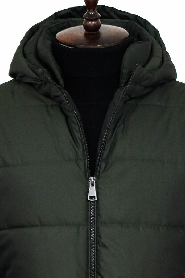 Slim Fit Hooded Green Men Coat - Wessi