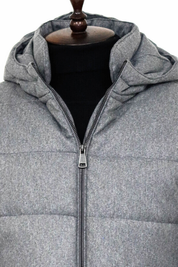 Slim Fit Hooded Grey Men Coat - Wessi