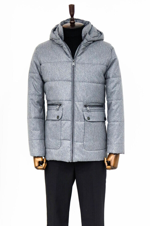 Slim Fit Hooded Grey Men Coat - Wessi