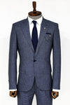 Slim Fit Houndstooth Patterned 2 Piece Navy Blue Men Suit - Wessi