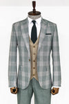 Slim Fit Light Green Vested Suit - Wessi