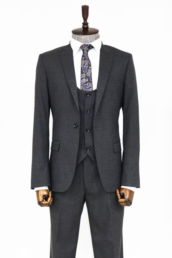 Slim Fit Patterned Anthracite Men Suit - Wessi