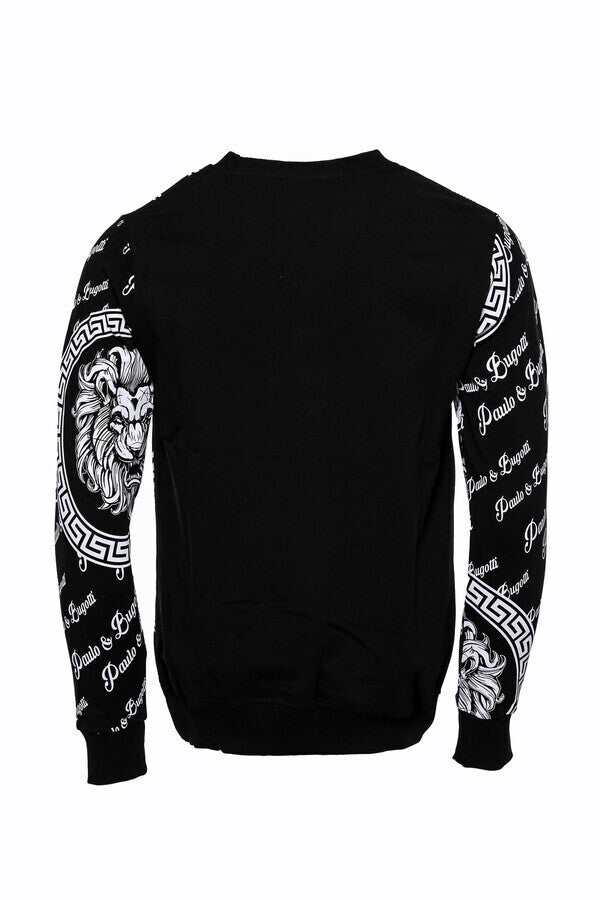 Slim Fit Patterned Black Sweatshirt - Wessi