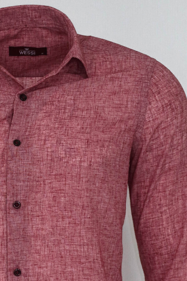 Slim Fit Patterned Burgundy Men Shirt - Wessi