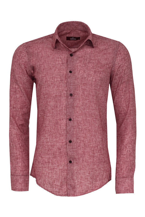 Slim Fit Patterned Burgundy Men Shirt - Wessi