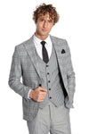 Slim Fit Patterned Checked Grey Men Suit - Wessi