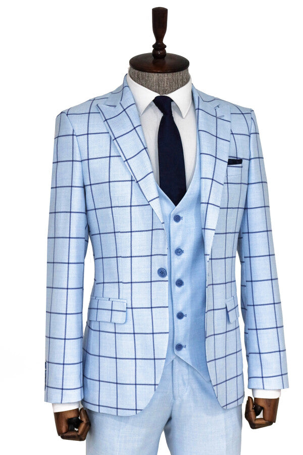 Traje de hombre azul claro con estampado y corte entallado - Wessi