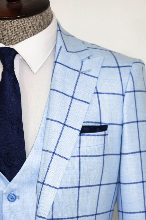 Traje de hombre azul claro con estampado y corte entallado - Wessi