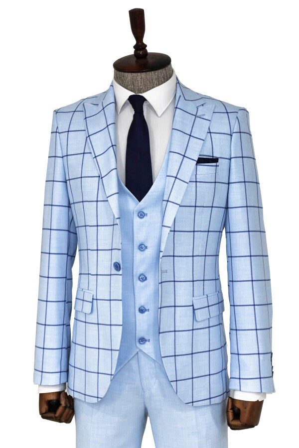 Traje de hombre azul claro con estampado y corte entallado - Wessi