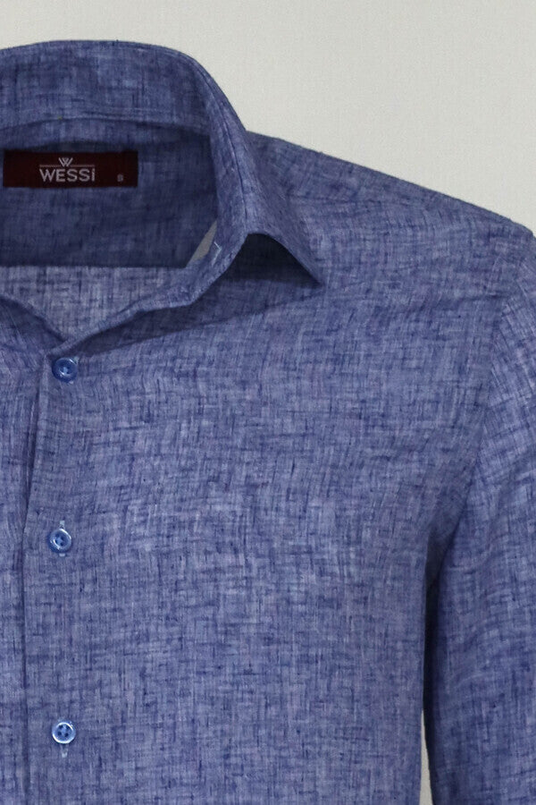 Camisa azul marino estampada de corte entallado para hombre - Wessi