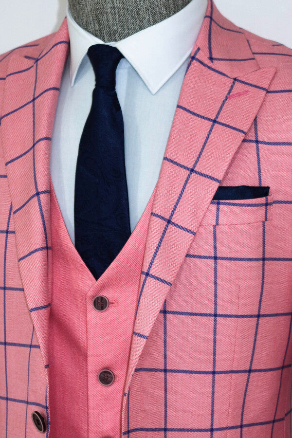 Slim Fit Patterned Pink Men Combination Suit - Wessi