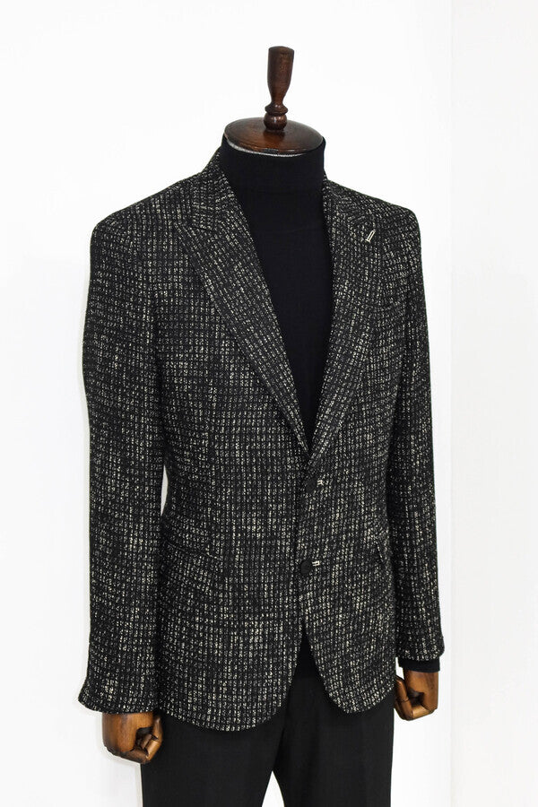 Slim Fit Patterned Sport Black Men Blazer - Wessi