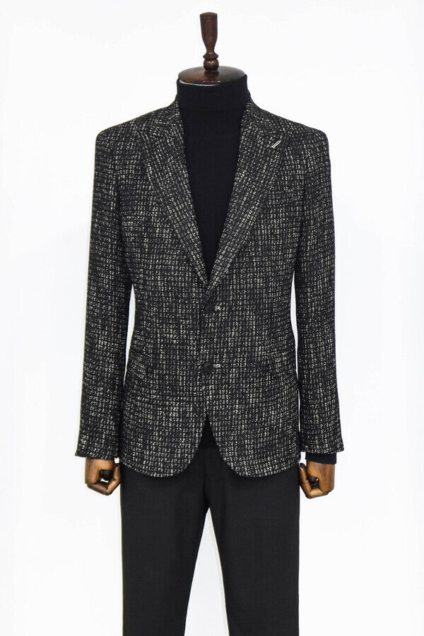 Slim Fit Patterned Sport Black Men Blazer - Wessi