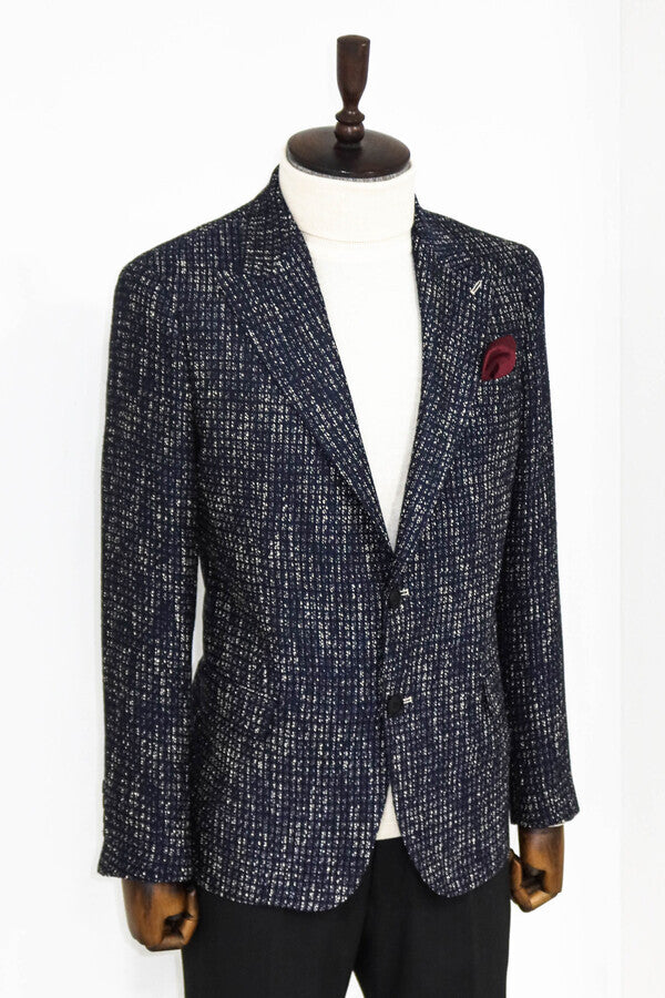 Blazer deportivo azul marino con estampado y corte entallado para hombre - Wessi