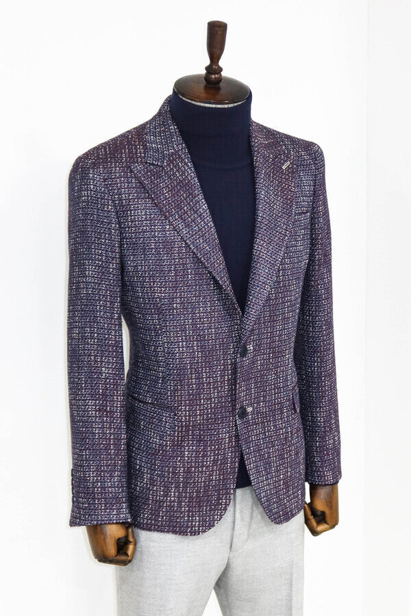 Slim Fit Patterned Sport Purple Men Blazer - Wessi