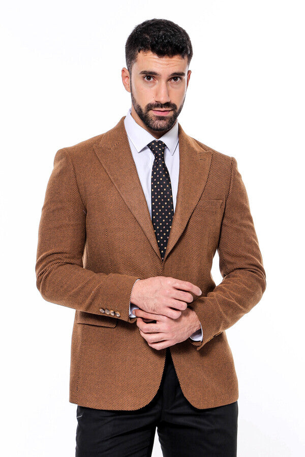 Blazer ajustado con estampado de color leonado para hombre - Wessi