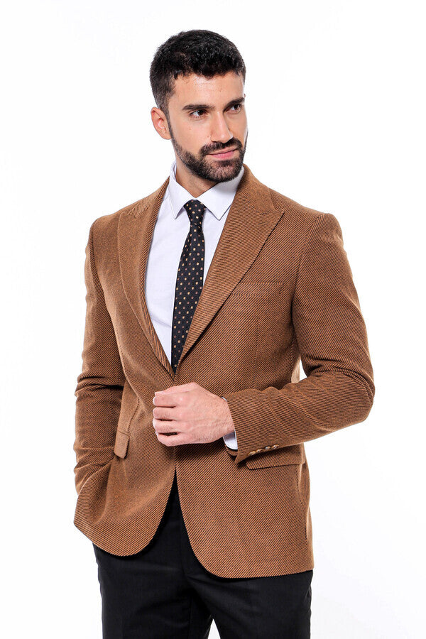 Slim Fit Patterned Tawny Men Blazer - Wessi