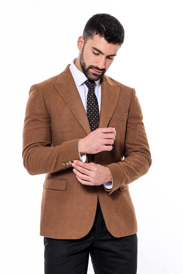 Slim Fit Patterned Tawny Men Blazer - Wessi