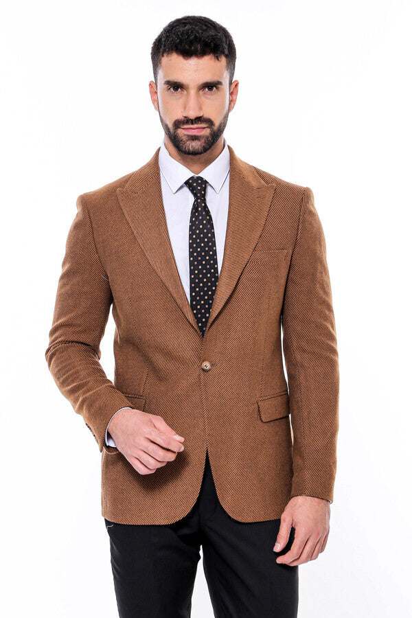 Slim Fit Patterned Tawny Men Blazer - Wessi