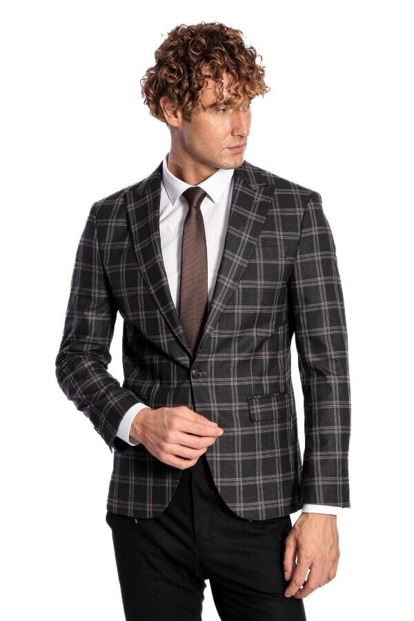 Blazer negro ajustado con solapa de pico para hombre - Wessi