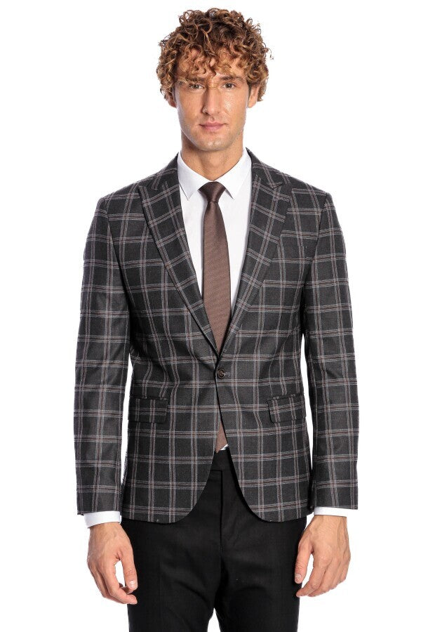 Slim Fit Peak Lapel Black Men Blazer - Wessi