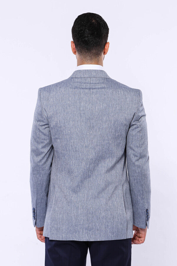 Slim-Fit Peak Lapel Blue Jacket - Wessi