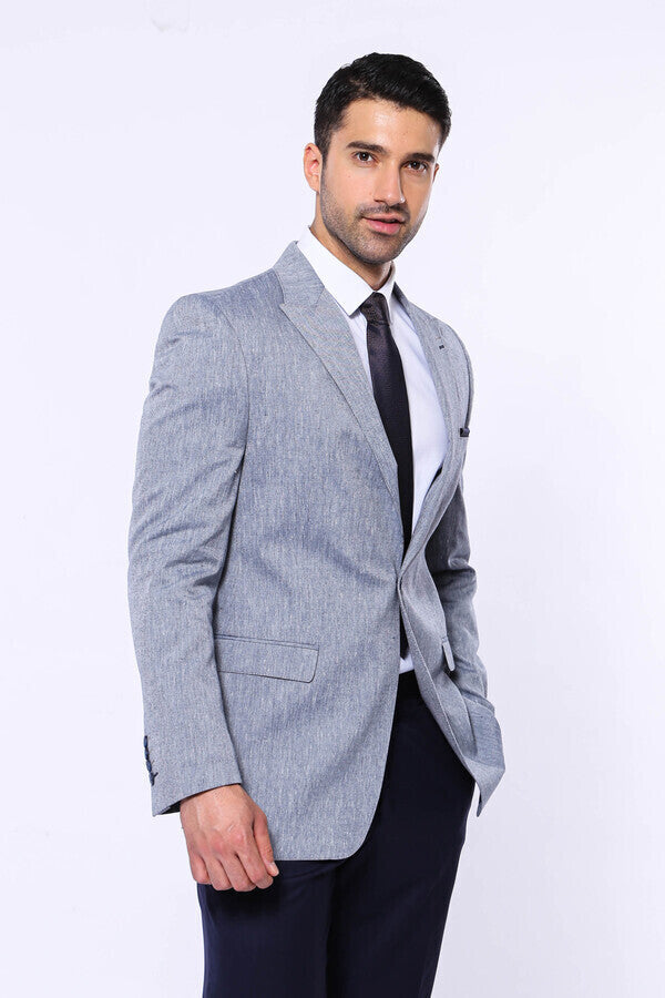 Slim-Fit Peak Lapel Blue Jacket - Wessi