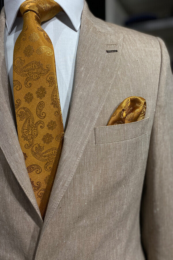 Slim-Fit Peak Lapel Light Brown Jacket - Wessi