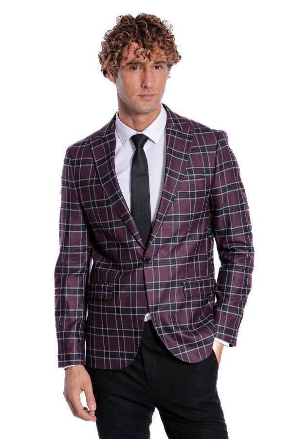 Slim Fit Peak Lapel Purple Men Blazer - Wessi