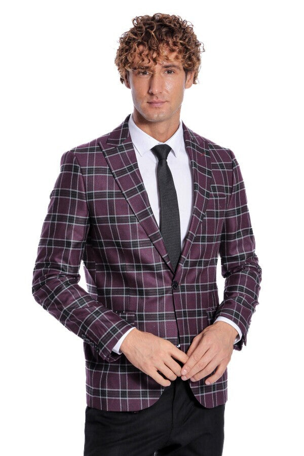 Blazer morado de hombre con solapa de pico y corte entallado - Wessi