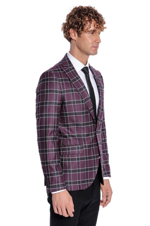 Blazer morado de hombre con solapa de pico y corte entallado - Wessi