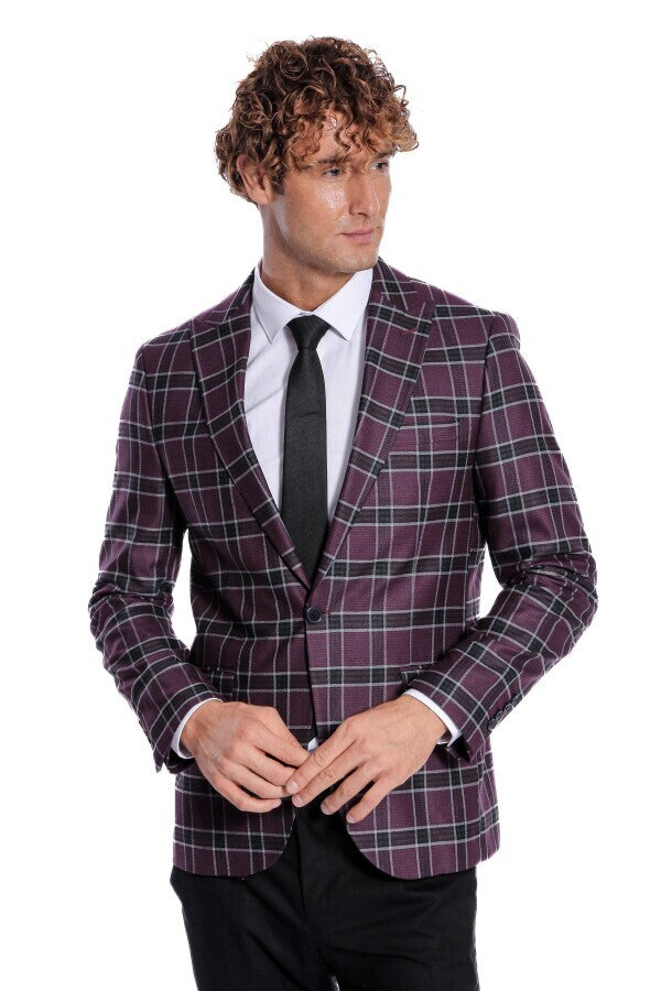 Slim Fit Peak Lapel Purple Men Blazer - Wessi