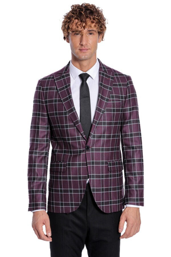 Slim Fit Peak Lapel Purple Men Blazer - Wessi