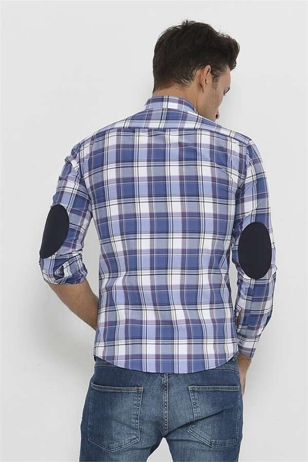 Slim Fit Plaid Patterned Navy Blue Shirt - Wessi