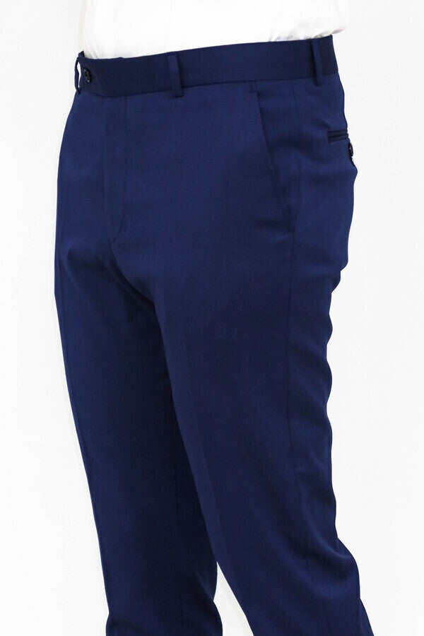 Pantalones azules lisos de corte entallado para hombre - Wessi