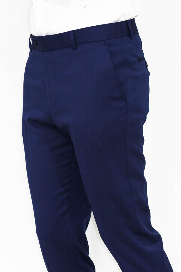 Slim Fit Plain Blue Men Pants - Wessi