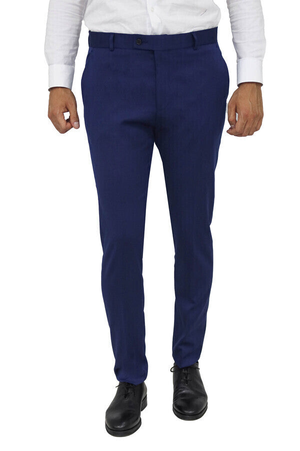 Pantalones azules lisos de corte entallado para hombre - Wessi