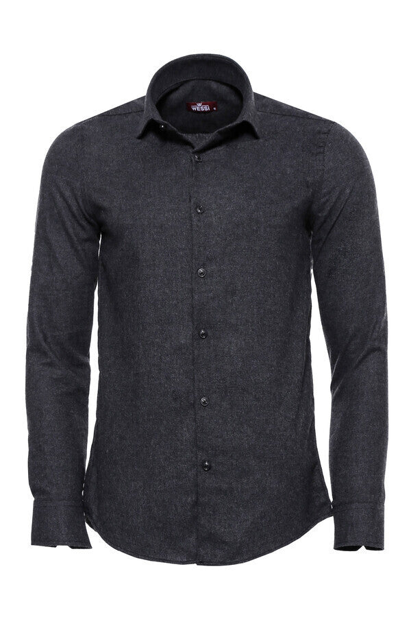 Slim Fit Plain Dark Grey Men Lumberjack Shirt - Wessi