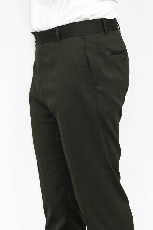 Slim Fit Plain Green Men Pants - Wessi