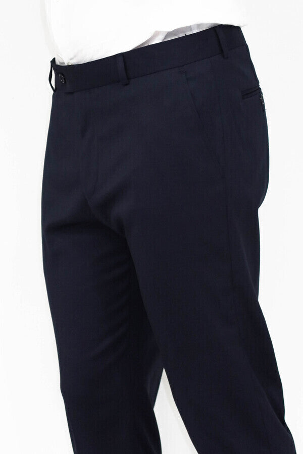 Slim Fit Plain Navy Blue Men Pants - Wessi