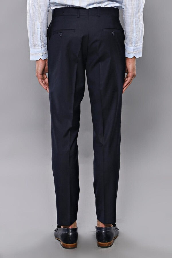 Slim Fit Plain Navy Blue Men Trousers - Wessi